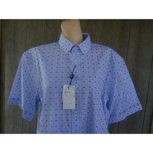 NWT XL Quieti Blue White Stripe Embroidered SS BF Shirt Fine Cotton $95 QS2053